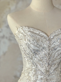 Modest Bridal Gown Mermaid Sweetheart Sleeveless Silver Beads Long White Wedding Dresses Elegant Bridal Gowns HZ1214
