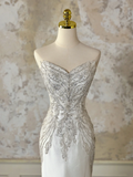Modest Bridal Gown Mermaid Sweetheart Sleeveless Silver Beads Long White Wedding Dresses Elegant Bridal Gowns HZ1214