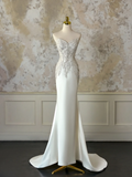 Modest Bridal Gown Mermaid Sweetheart Sleeveless Silver Beads Long White Wedding Dresses Elegant Bridal Gowns HZ1214