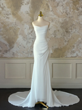 Modest Bridal Gown Mermaid Sweetheart Sleeveless Chiffon Long White Wedding Dresses Elegant Bridal Gowns HZ1214