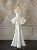 Modest Bridal Gown Mermaid Sweetheart Sleeveless Satin Long Ivory Wedding Dresses Elegant Bridal Gowns HZ1214