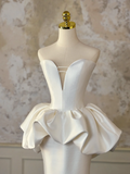 Modest Bridal Gown Mermaid Sweetheart Sleeveless Satin Long Ivory Wedding Dresses Elegant Bridal Gowns HZ1214