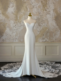 Modest Bridal Gown Mermaid Sweetheart Sleeveless Satin Long White Lace Wedding Dresses Elegant Bridal Gowns HZ1214