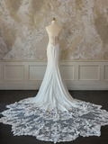 Modest Bridal Gown Mermaid Sweetheart Sleeveless Satin Long White Lace Wedding Dresses Elegant Bridal Gowns HZ1214
