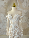 Modest Bridal Gown Mermaid Off The Shoulder White Long Sleeves Tulle Lace Wedding Dresses Elegant Bridal Gowns HZ1214