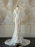 Modest Bridal Gown Mermaid Off The Shoulder White Long Sleeves Tulle Lace Wedding Dresses Elegant Bridal Gowns HZ1214