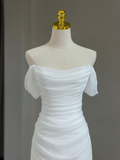 Modest Bridal Gown Sheath Off The Shoulder With Short Sleeves Tulle Wedding Dresses Elegant Brides Gowns HZ1214