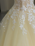 Pretty Ball Gown High Neck Tulle Light Yellow Long Quinceanera Dress Formal Gowns Vestido De 15 Anos Sweet 16 Dress HZ1214