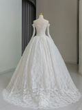 Unique Bridal Gown Ball Gown Off The Shoulder Lace Long Sleeves White 50s Wedding Dresses Vintage Bridal Gowns HZ1214