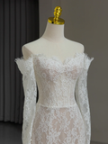 Modest Bridal Gown Mermaid Off The Shoulder White Long Sleeves Lace Wedding Dresses Elegant Bridal Gowns HZ1214