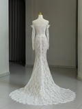 Modest Bridal Gown Mermaid Off The Shoulder White Long Sleeves Lace Wedding Dresses Elegant Bridal Gowns HZ1214