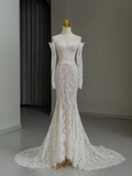 Modest Bridal Gown Mermaid Off The Shoulder White Long Sleeves Lace Wedding Dresses Elegant Bridal Gowns HZ1214