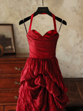 Elegant Sheath Halter Wine Red Satin Long Prom Dresses Party Dress Summer 20th Birthday Outfits 18th Birthday Dresses HZ1214