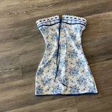 Cute A line Strapless Blue Floral Short Formal 8th Grade Homecoming Dresses Summer Middle School Hoco Dress Homecoming Outfits HZ1214