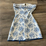 Cute A line Strapless Blue Floral Short Formal 8th Grade Homecoming Dresses Summer Middle School Hoco Dress Homecoming Outfits HZ1214