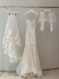 Modest Bridal Gown Mermaid Sweetheart Sleeveless Long White Lace Wedding Dresses Elegant Bridal Gowns HZ1214