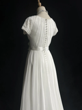 Modest Bridal Gown A line Square Neck White Short Sleeves Chiffon Wedding Dresses Timeless Brides Bridal Gowns HZ1214