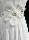 Modest Bridal Gown A line Square Neck White Short Sleeves Chiffon Wedding Dresses Timeless Brides Bridal Gowns HZ1214