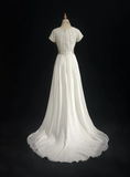 Modest Bridal Gown A line Square Neck White Short Sleeves Chiffon Wedding Dresses Timeless Brides Bridal Gowns HZ1214