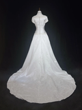Vintage Bridal Gown A line Square Neck White Short Sleeves Satin 60s Wedding Dresses Timeless Brides Bridal Gowns HZ1214