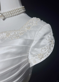 Vintage Bridal Gown A line Square Neck White Short Sleeves Satin 60s Wedding Dresses Timeless Brides Bridal Gowns HZ1214