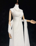 Unique Bridal Gown A Line Spaghetti Straps Chiffon Long White 50s Wedding Dresses Vintage Bridal Gowns HZ1214
