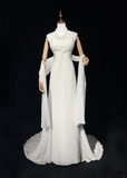 Unique Bridal Gown A Line Spaghetti Straps Chiffon Long White 50s Wedding Dresses Vintage Bridal Gowns HZ1214