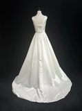 Unique Bridal Gown Ball Gown Square Neck Long White Satin 70s Wedding Dresses Vintage Bridal Gowns HZ1214