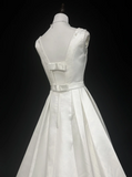 Unique Bridal Gown Ball Gown Square Neck Long White Satin 70s Wedding Dresses Vintage Bridal Gowns HZ1214