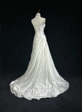 Classic Elegant Wedding Gown Mermaid One Shoulder Long White Satin 70s Wedding Dresses Vintage Bridal Gowns HZ1214
