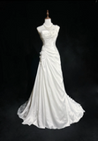 Classic Elegant Wedding Gown Mermaid One Shoulder Long White Satin 70s Wedding Dresses Vintage Bridal Gowns HZ1214