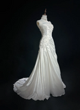 Classic Elegant Wedding Gown Mermaid One Shoulder Long White Satin 70s Wedding Dresses Vintage Bridal Gowns HZ1214