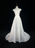 Unique Wedding Dress Ball Gown Square Neck Long White Satin 90s Wedding Dresses Vintage Bridal Gowns HZ1214