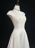 Unique Wedding Dress Ball Gown Square Neck Long White Satin 90s Wedding Dresses Vintage Bridal Gowns HZ1214