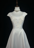 Unique Wedding Dress Ball Gown Square Neck Long White Satin 90s Wedding Dresses Vintage Bridal Gowns HZ1214
