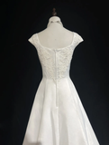 Unique Wedding Dress Ball Gown Square Neck Long White Satin 90s Wedding Dresses Vintage Bridal Gowns HZ1214