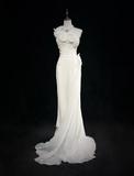 Unique Wedding Dress Sheath One Shoulder Chiffon White Flowers 90s Wedding Dresses Vintage Bridal Gowns HZ1214