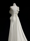 Unique Wedding Dress Sheath One Shoulder Chiffon White Flowers 90s Wedding Dresses Vintage Bridal Gowns HZ1214