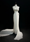 Unique Wedding Dress Sheath One Shoulder Chiffon White Flowers 90s Wedding Dresses Vintage Bridal Gowns HZ1214