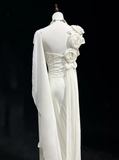 Unique Wedding Dress Sheath One Shoulder Chiffon White Flowers 90s Wedding Dresses Vintage Bridal Gowns HZ1214