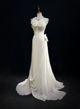 Unique Wedding Dress Sheath One Shoulder Chiffon White Flowers 90s Wedding Dresses Vintage Bridal Gowns HZ1214