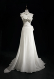 Unique Wedding Dress Sheath One Shoulder Chiffon White Flowers 90s Wedding Dresses Vintage Bridal Gowns HZ1214