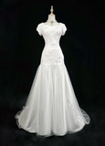 Classic Elegant Wedding Gown Mermaid Short Sleeves White Lace 80s Wedding Dresses Vintage Bridal Gowns HZ1214