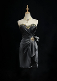 Vintage Sheath Sweetheart Black Satin Mini Short Formal 8th Grade Homecoming Dresses Summer Middle School Hoco Dress 20th Birthday Outfits HZ1214
