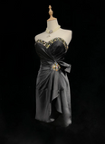 Vintage Sheath Sweetheart Black Satin Mini Short Formal 8th Grade Homecoming Dresses Summer Middle School Hoco Dress 20th Birthday Outfits HZ1214