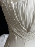 Unique Wedding Dress A Line Square Neck White Chiffon Beads 90s Wedding Dresses Vintage Bridal Gowns HZ1214