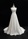 Unique Wedding Dress A Line Square Neck White Chiffon Beads 90s Wedding Dresses Vintage Bridal Gowns HZ1214