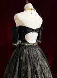 Vintage Ball Gown Off The Shoulder Black Tulle Lace Formal 8th Grade Homecoming Dresses Summer Middle School Hoco Dress 20th Birthday Outfits HZ1214