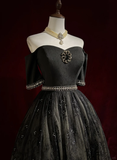 Vintage Ball Gown Off The Shoulder Black Tulle Lace Formal 8th Grade Homecoming Dresses Summer Middle School Hoco Dress 20th Birthday Outfits HZ1214