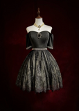 Vintage Ball Gown Off The Shoulder Black Tulle Lace Formal 8th Grade Homecoming Dresses Summer Middle School Hoco Dress 20th Birthday Outfits HZ1214